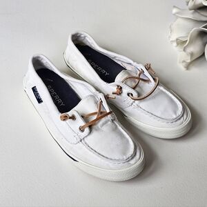 Sperry Top-Sider White Canvas Boat Shoes Memory Foam STS80690 Women’s Size 6.5